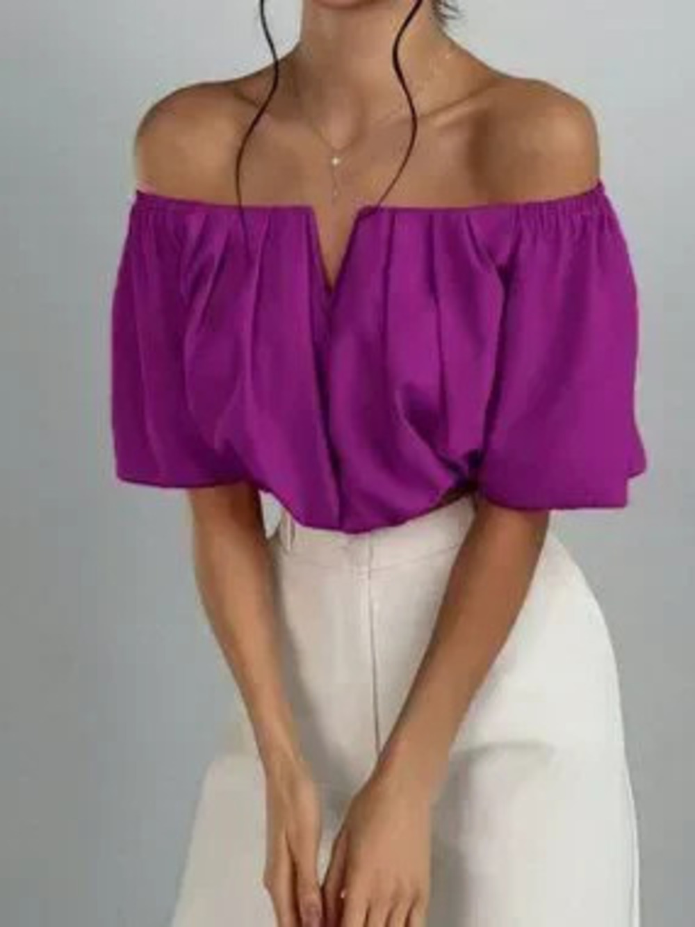ZARA Purple Casual Women's Off-Shoulder V-Neck Fitted Shirt